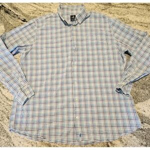 JONNIE-O BUTTON DOWN SHIRT MENS 2XL XXL BLUE PLAID LIGHTWEIGHT LONG SLEEVE LOGO